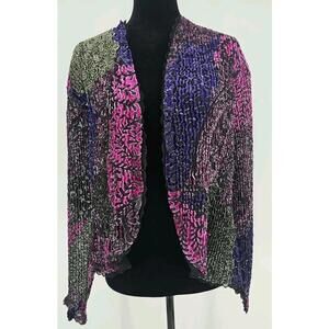 Womens Patchwork Velvet Burnout Cardigan Lace Trim Lagenlook Boho Hippie